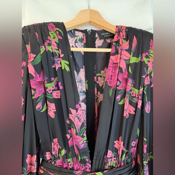NEW Bronx and Banco Bedouin Lily Minidress Floral Black and Pink - Picture 13 of 16